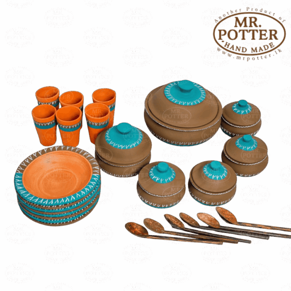 Handmade ceramic tea set with traditional Sri Lankan design, perfect for cultural gatherings.