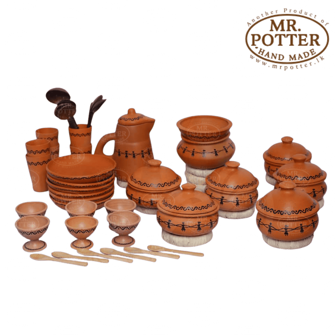 Colorful traditional clay kitchenware for authentic Sri Lankan cuisine at Mr. Potter.