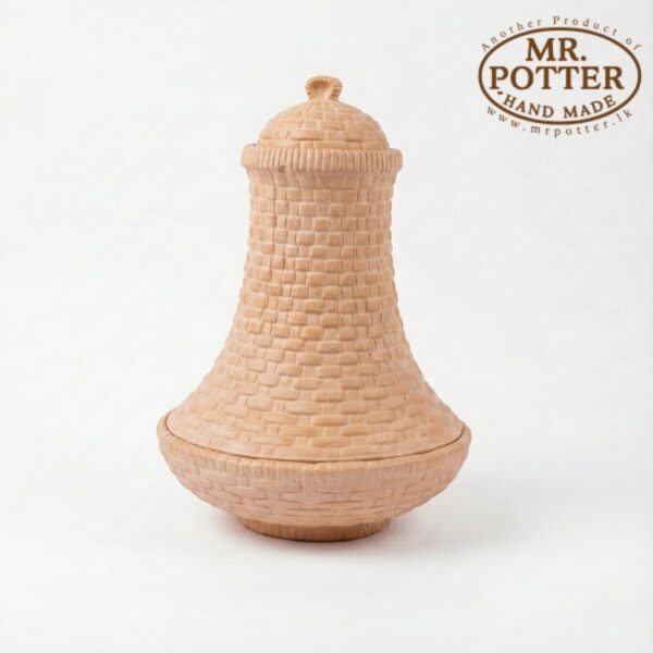 Handmade terracotta decorative jar by Mr. Potter, Sri Lankan artisanal pottery piece.