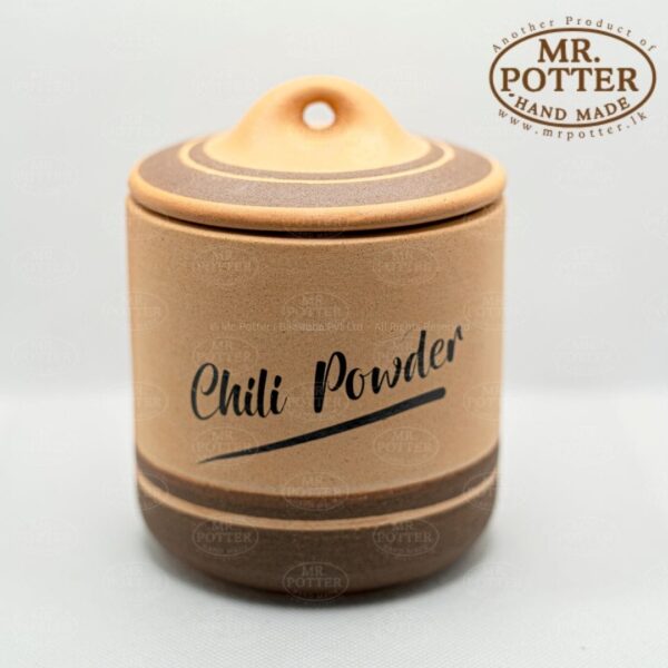 Handmade chili powder spice jar, ceramic storage container, Mr. Potter Sri Lanka product.
