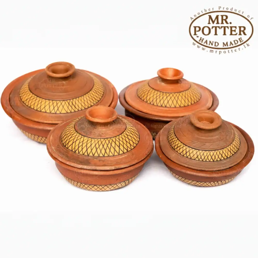 Mr. Potter Handcrafted Clay Dinner Set (Serving Pots) - Traditional 'Yellow Lattice' Design